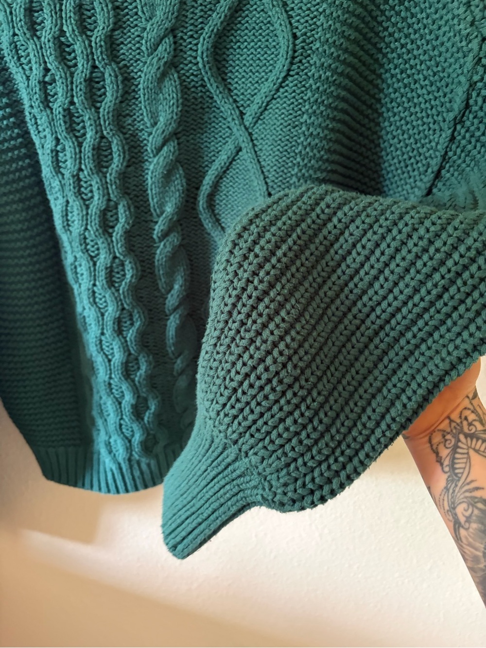Free People Leslie Cable Knit Green Sweater Size Small - Picture 3 of 6
